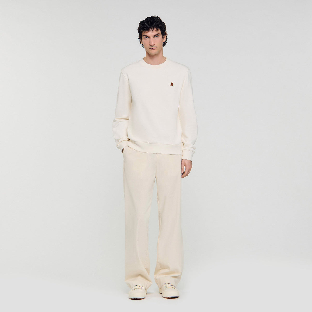 Sandro / Oversized sweatshirt with leather patch Butter Cream