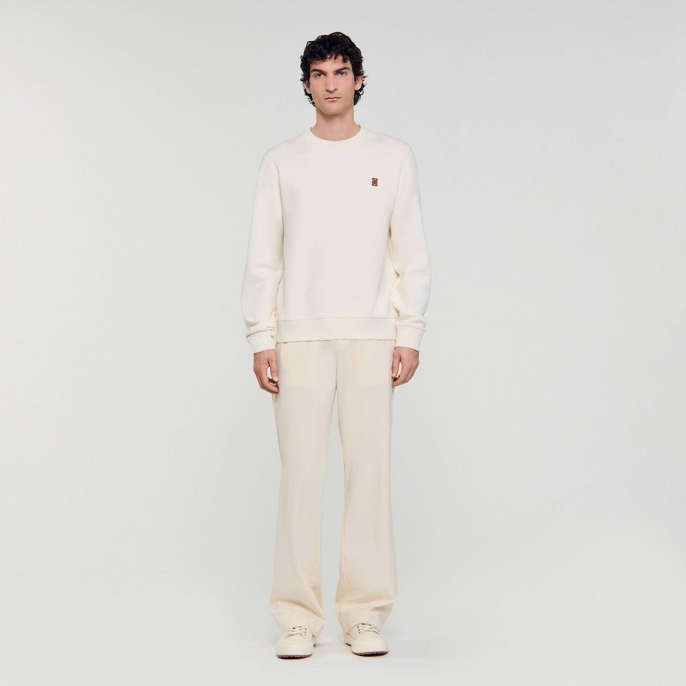 Sandro / Oversized sweatshirt with leather patch Butter Cream