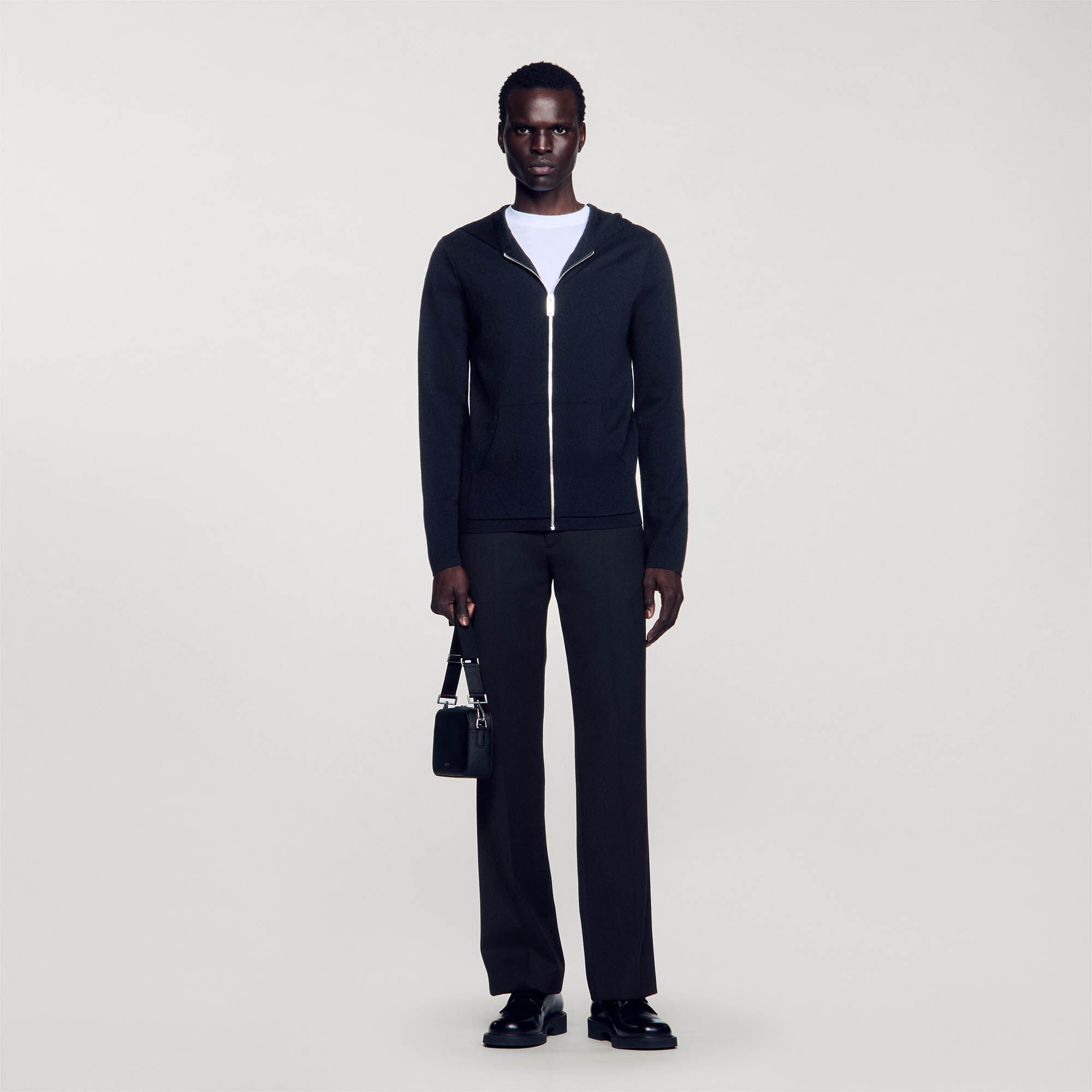 Sandro / Zipped cardigan with hood Black