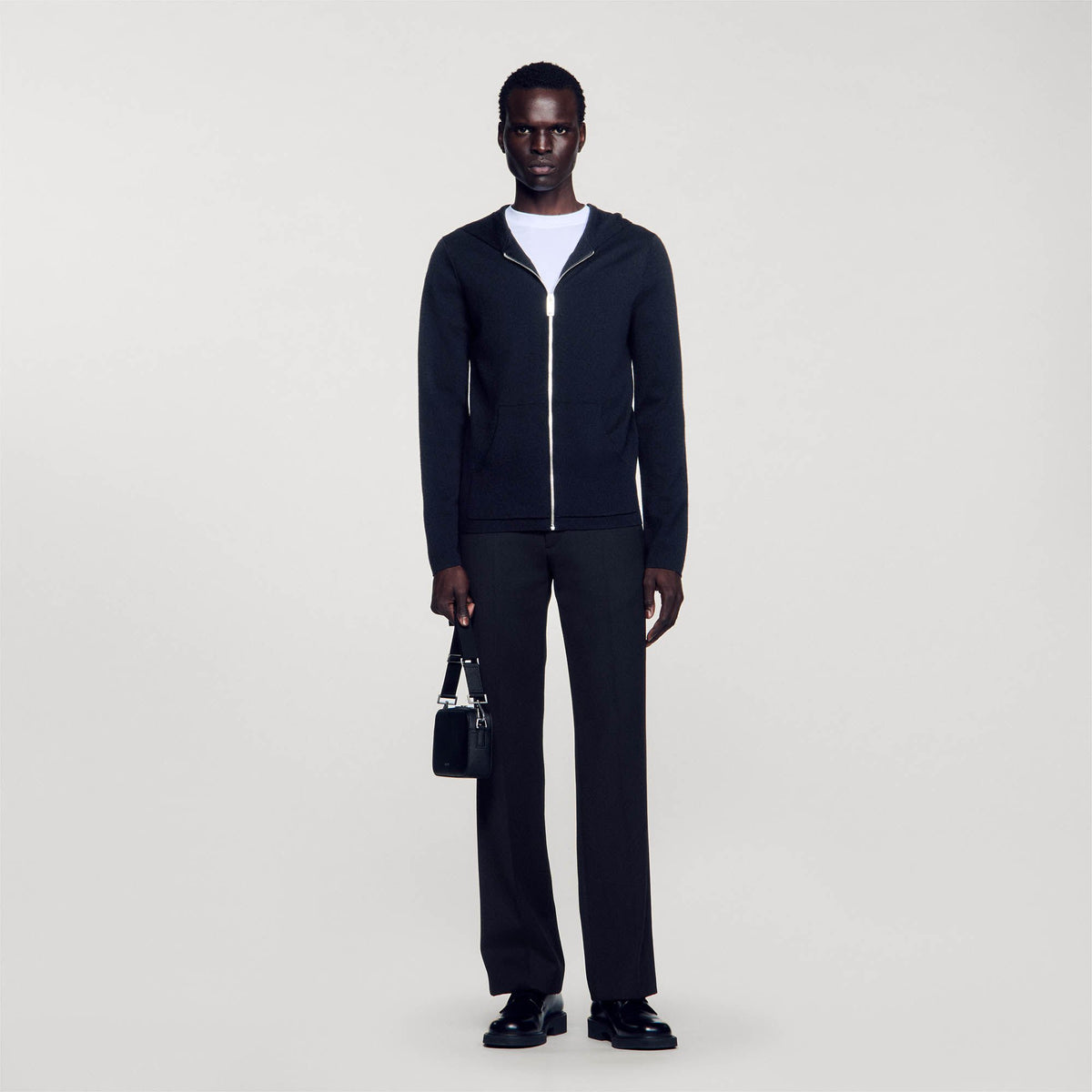 Sandro / Zipped cardigan with hood Black