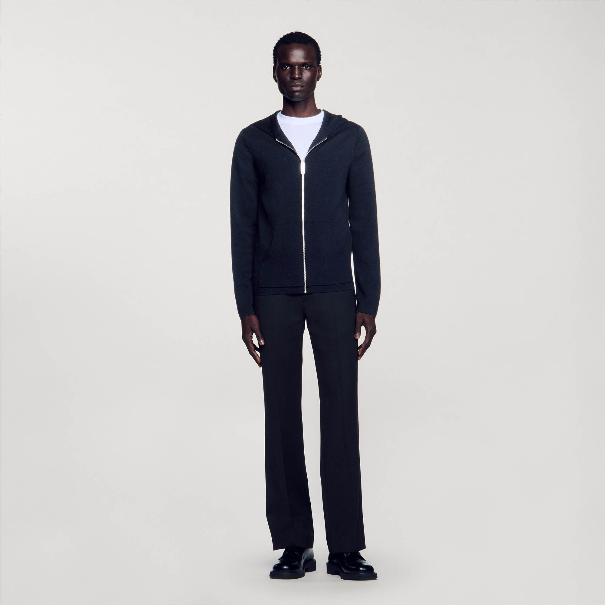 Sandro / Zipped cardigan with hood Black