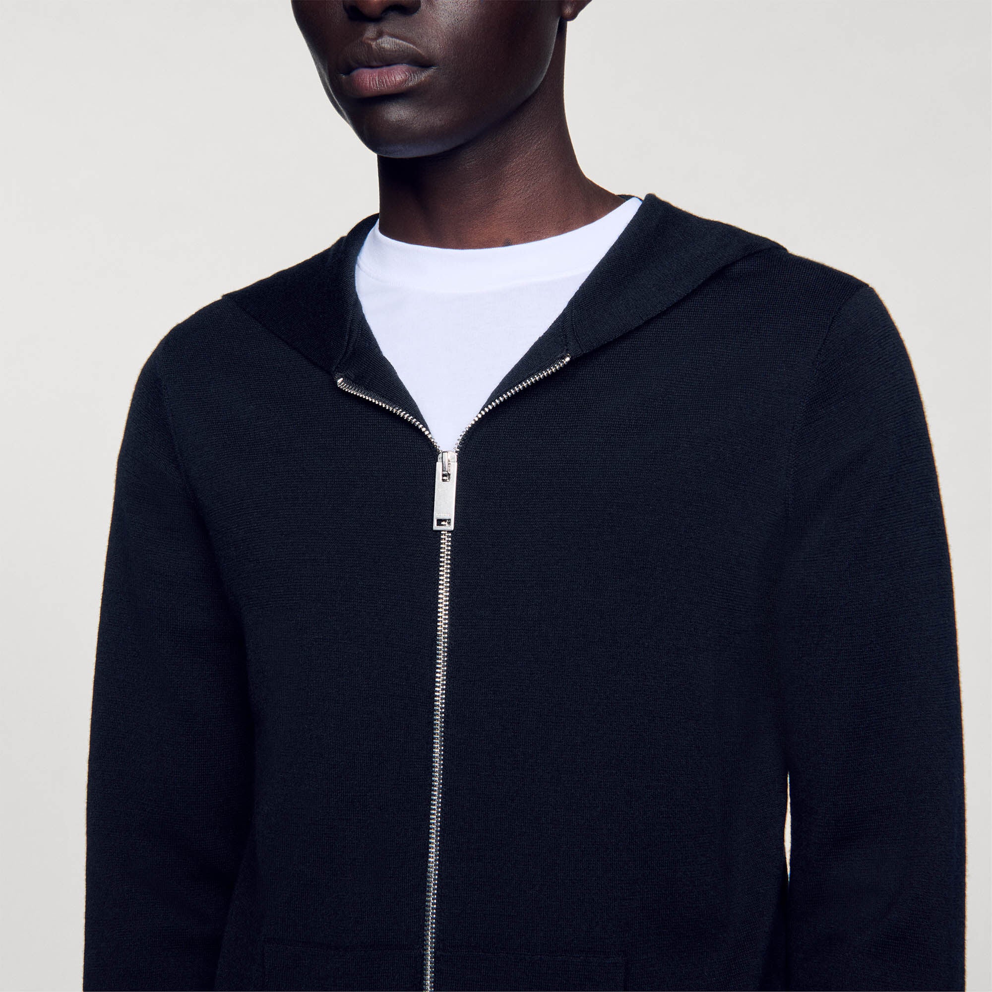 Sandro / Zipped cardigan with hood Black