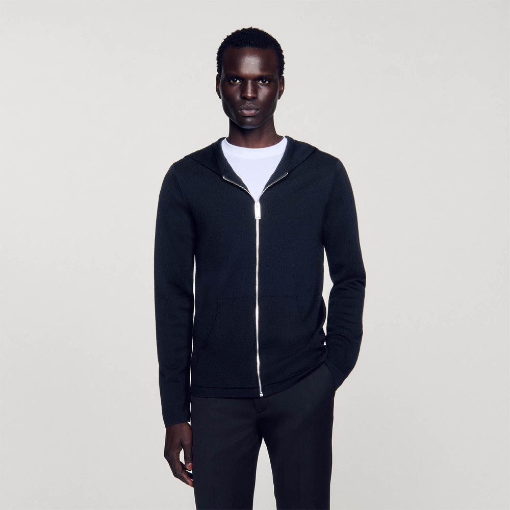Sandro / Zipped cardigan with hood Black