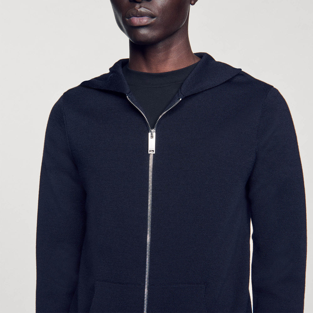 Sandro / Zipped cardigan with hood Navy Blue