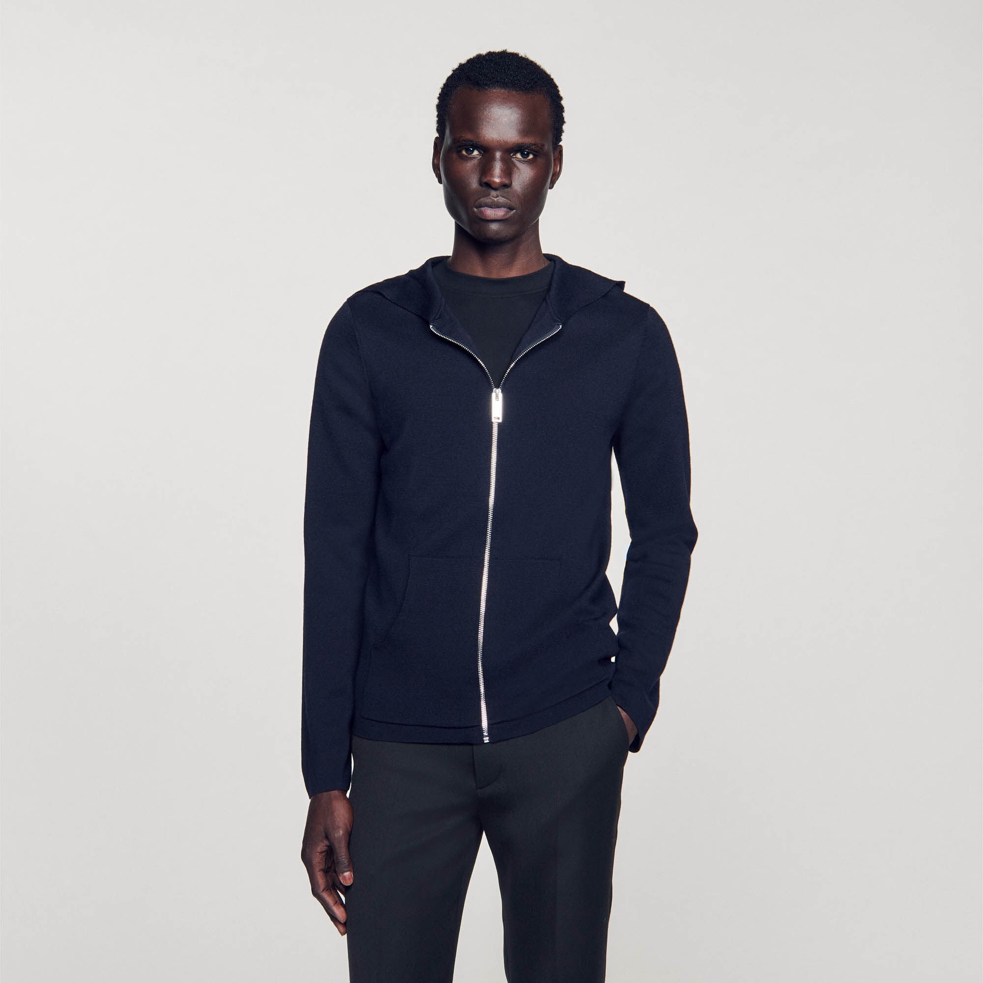 Sandro / Zipped cardigan with hood Navy Blue