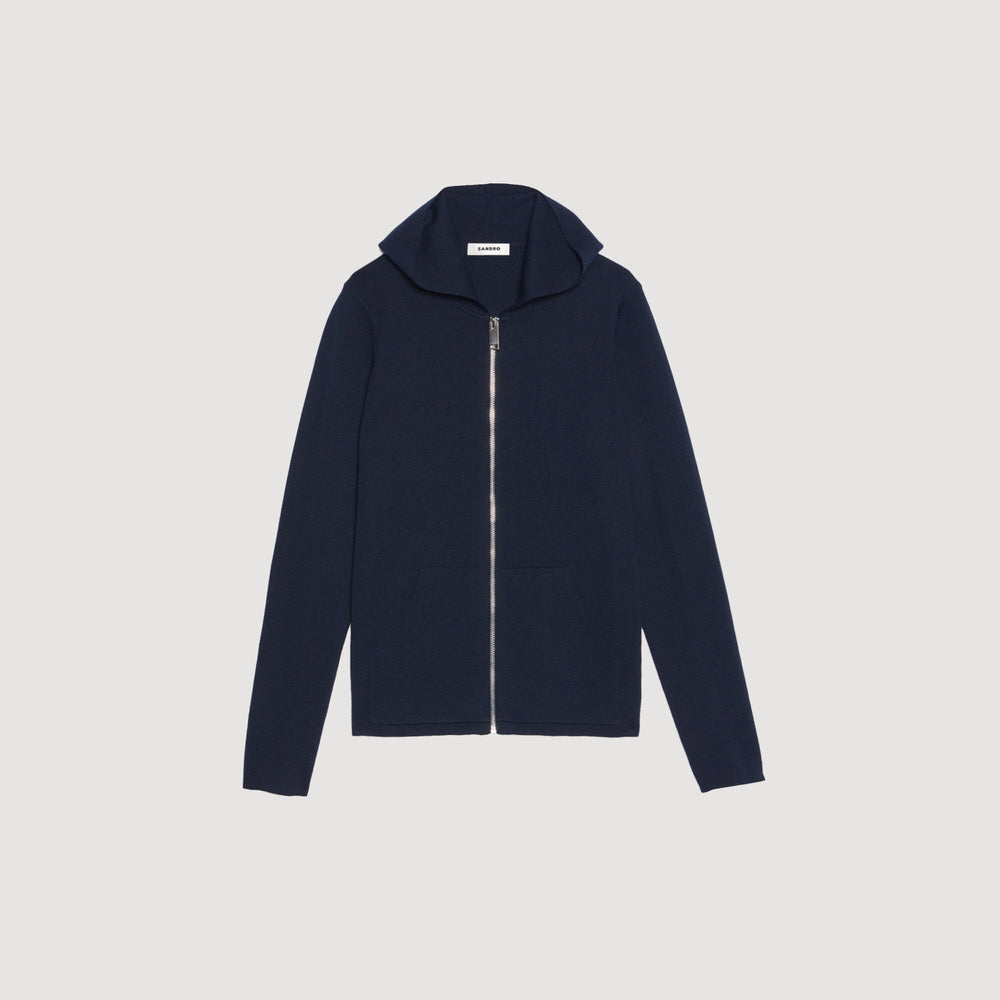 Sandro / Zipped cardigan with hood Navy Blue