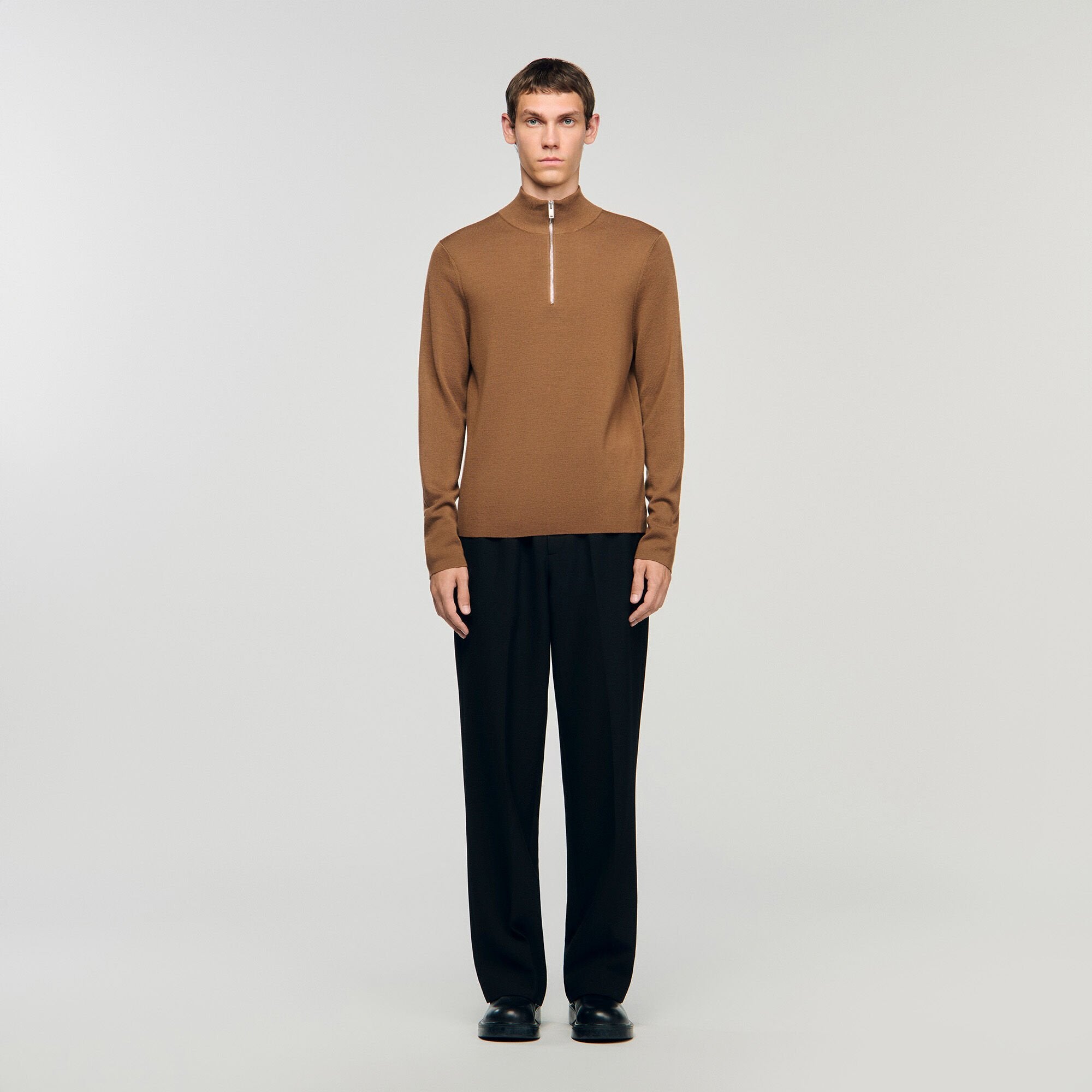 Sandro / Wool sweater with zip collar Beige