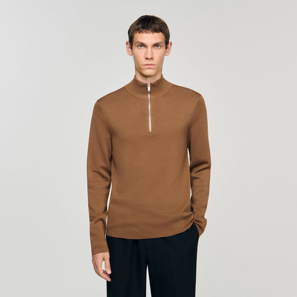 Sandro / Wool sweater with zip collar Beige