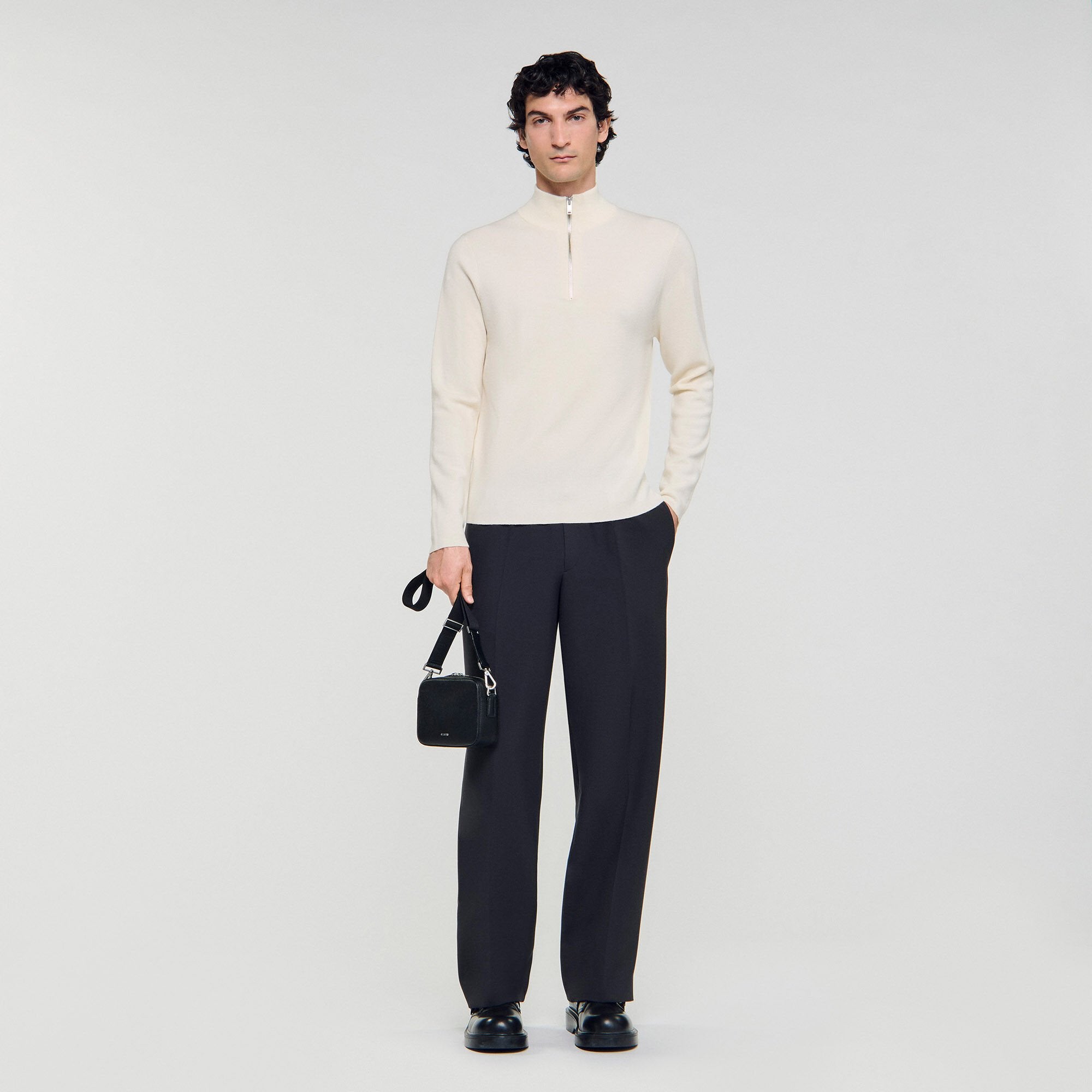 Sandro / Wool sweater with zipped collar Off White