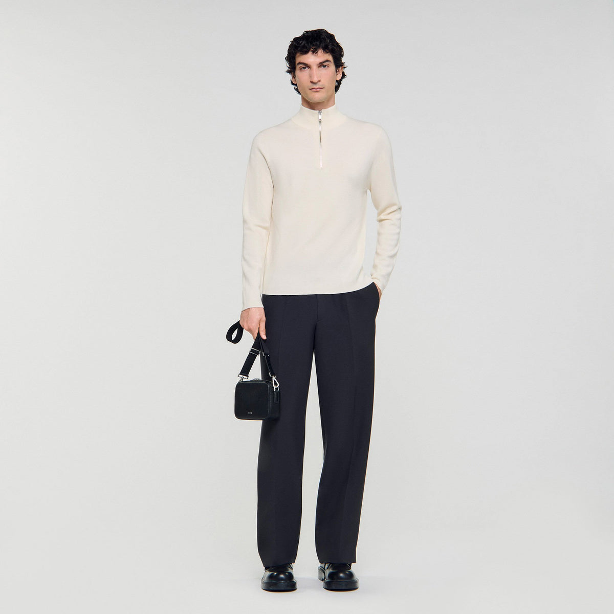 Sandro / Wool sweater with zipped collar Off White