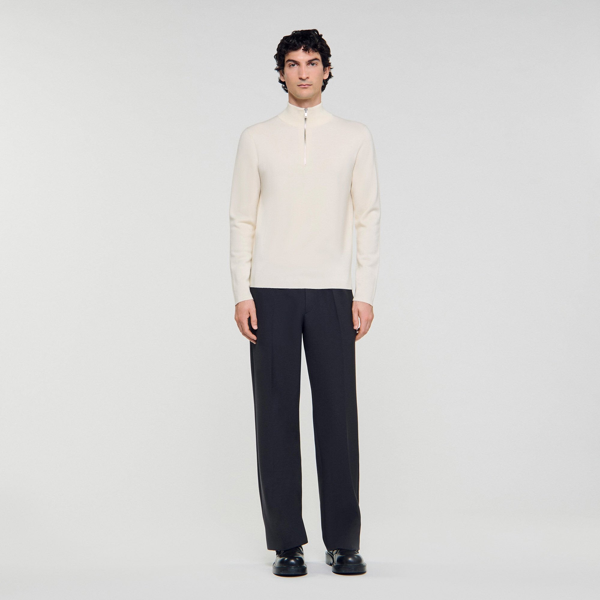 Sandro / Wool sweater with zipped collar Off White