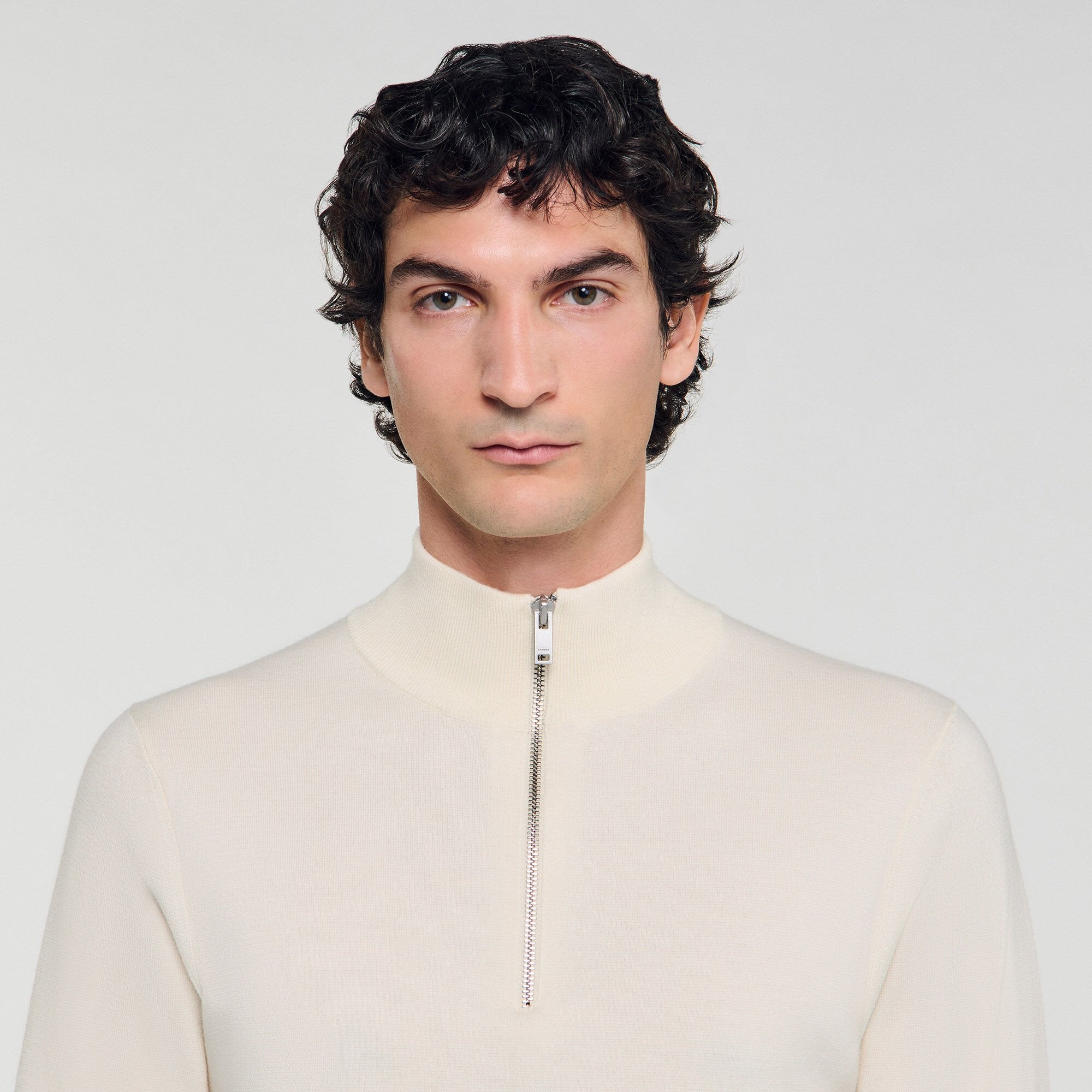Sandro / Wool sweater with zipped collar Off White