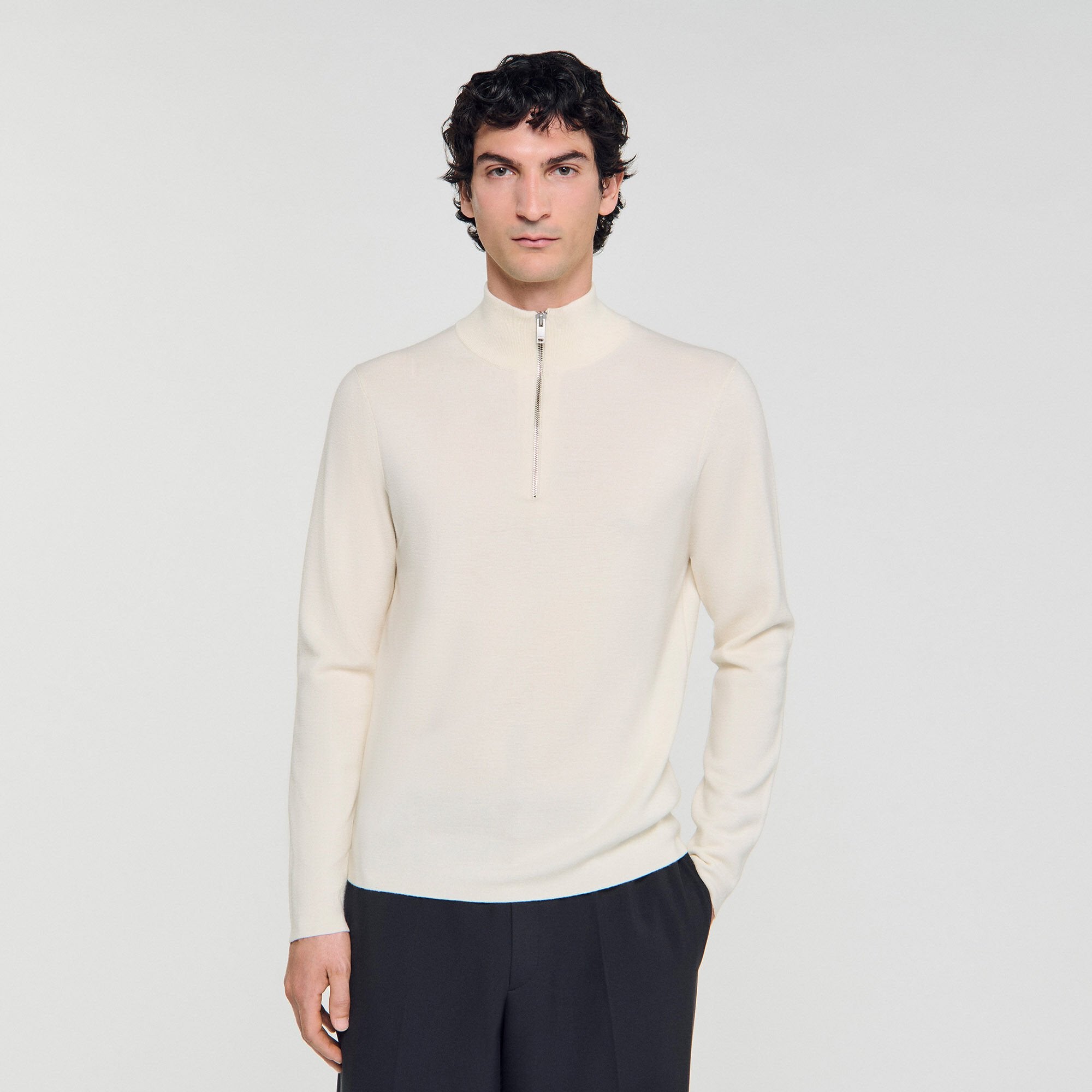 Sandro / Wool sweater with zipped collar Off White