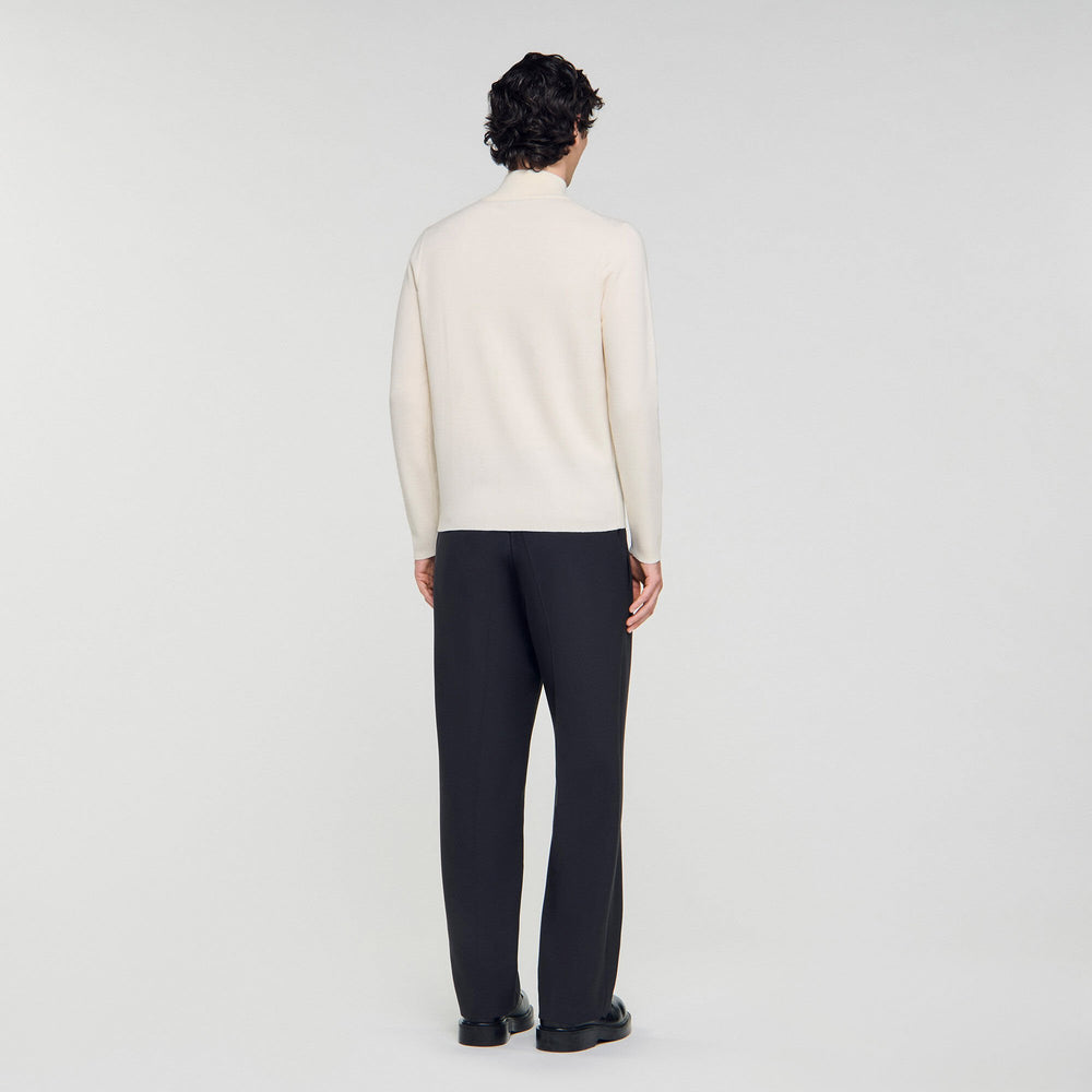 Sandro / Wool sweater with zipped collar Off White