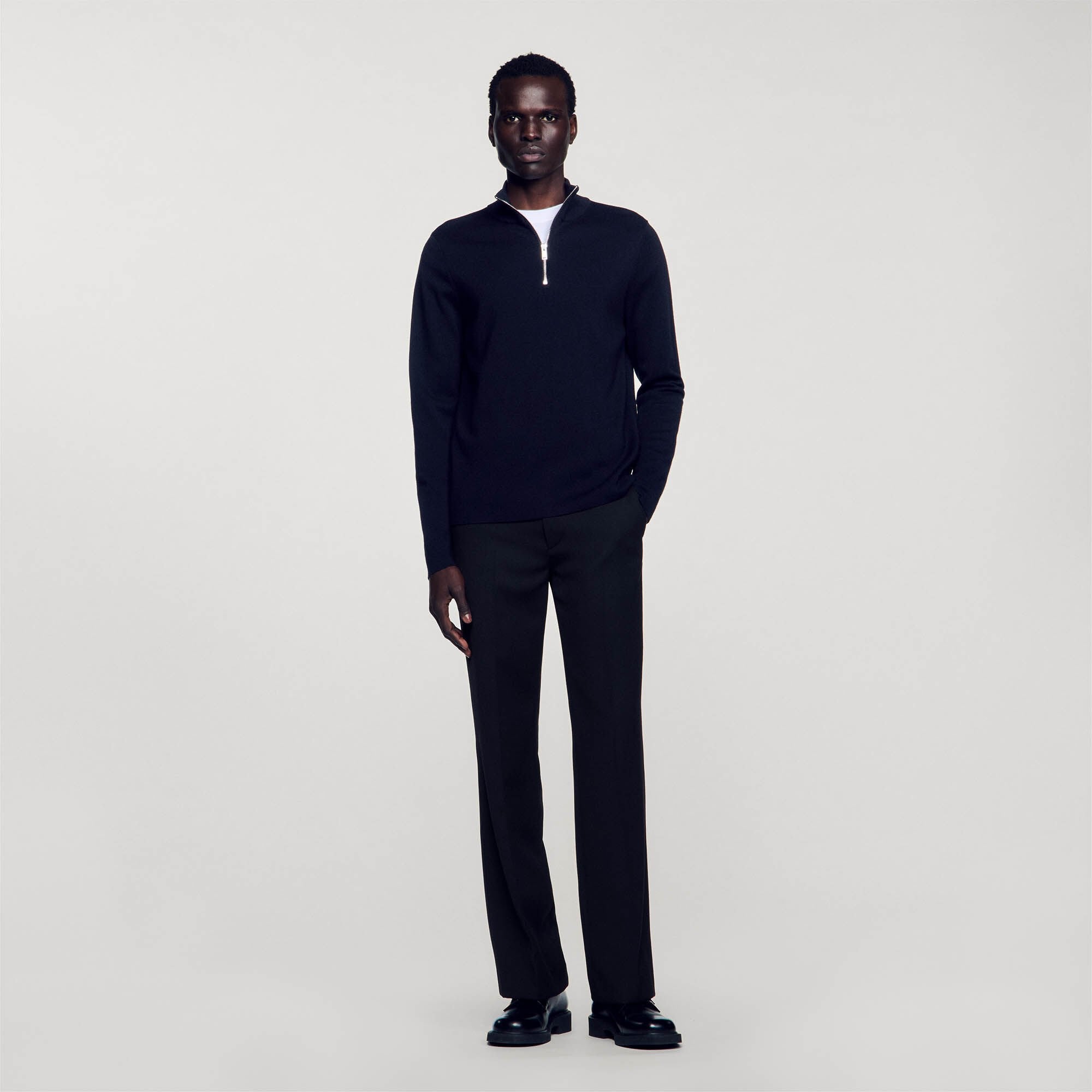 Sandro / Wool sweater with zipped collar Carbon Black
