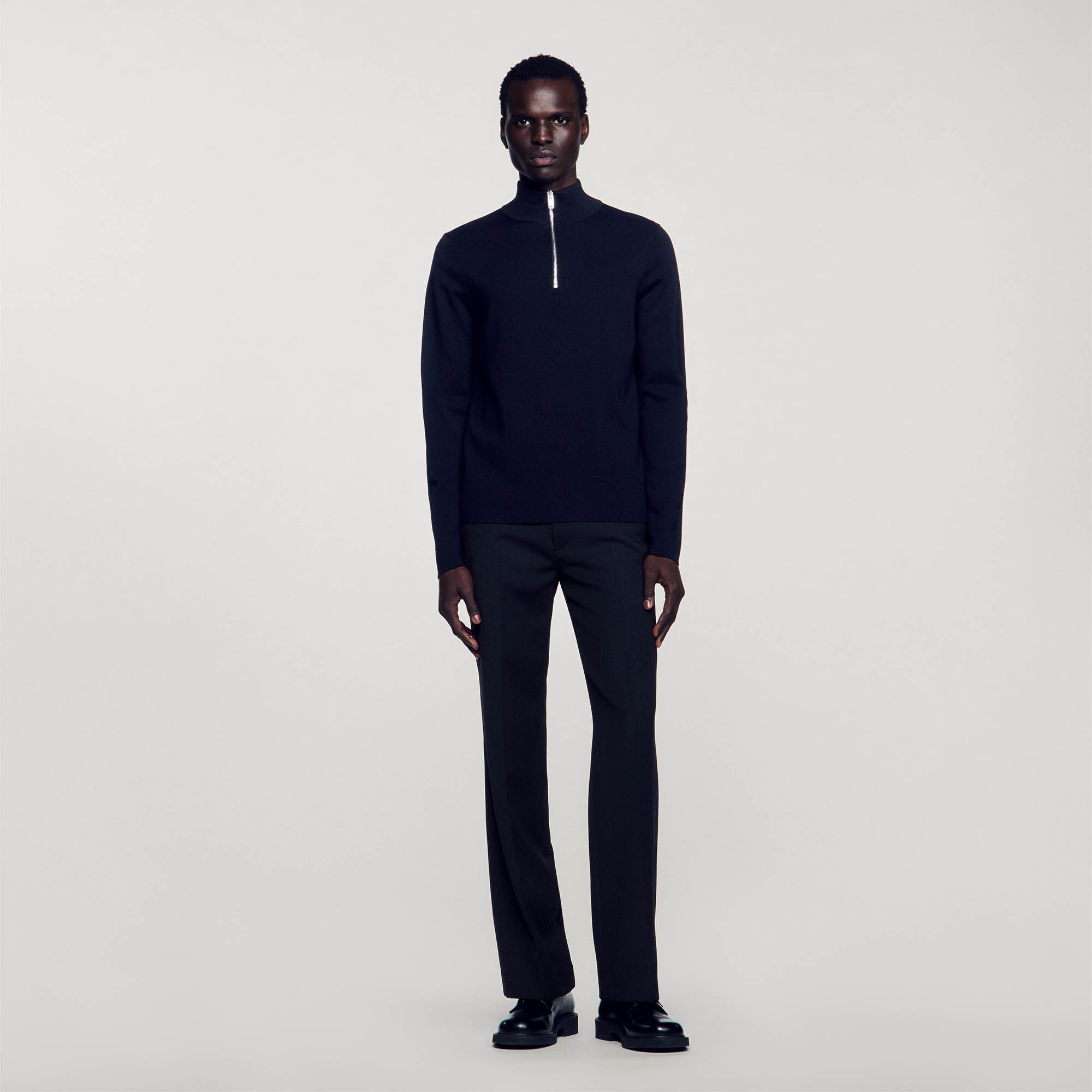 Sandro / Wool sweater with zipped collar Carbon Black