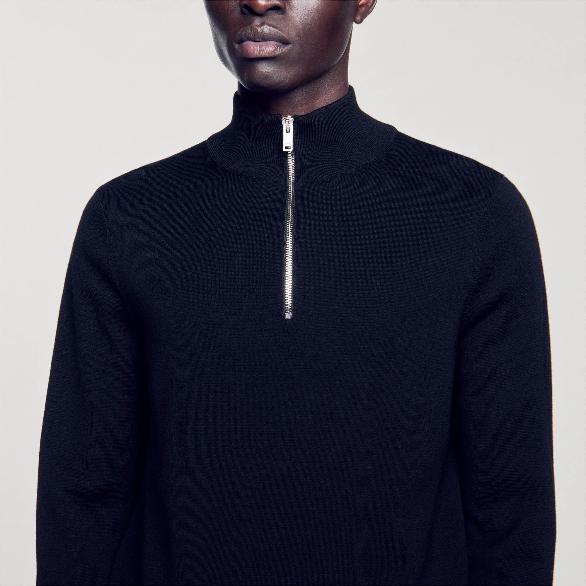 Sandro / Wool sweater with zipped collar Carbon Black