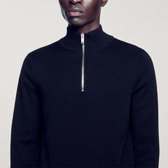 Sandro / Wool sweater with zipped collar Carbon Black