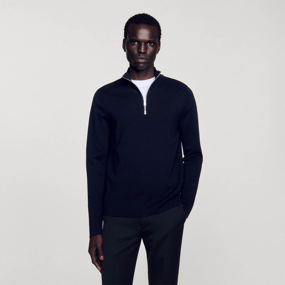 Sandro / Wool sweater with zipped collar Carbon Black