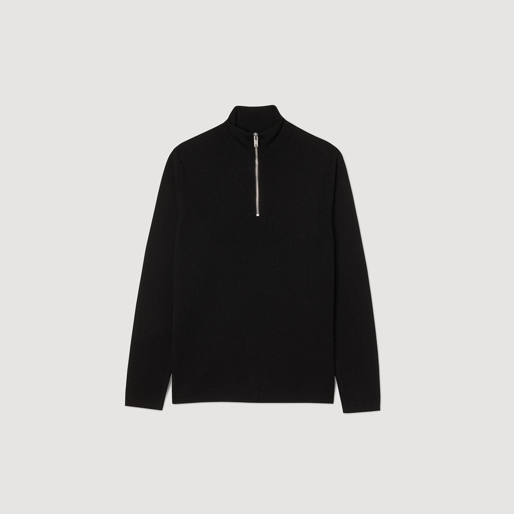 Sandro / Wool sweater with zipped collar Carbon Black