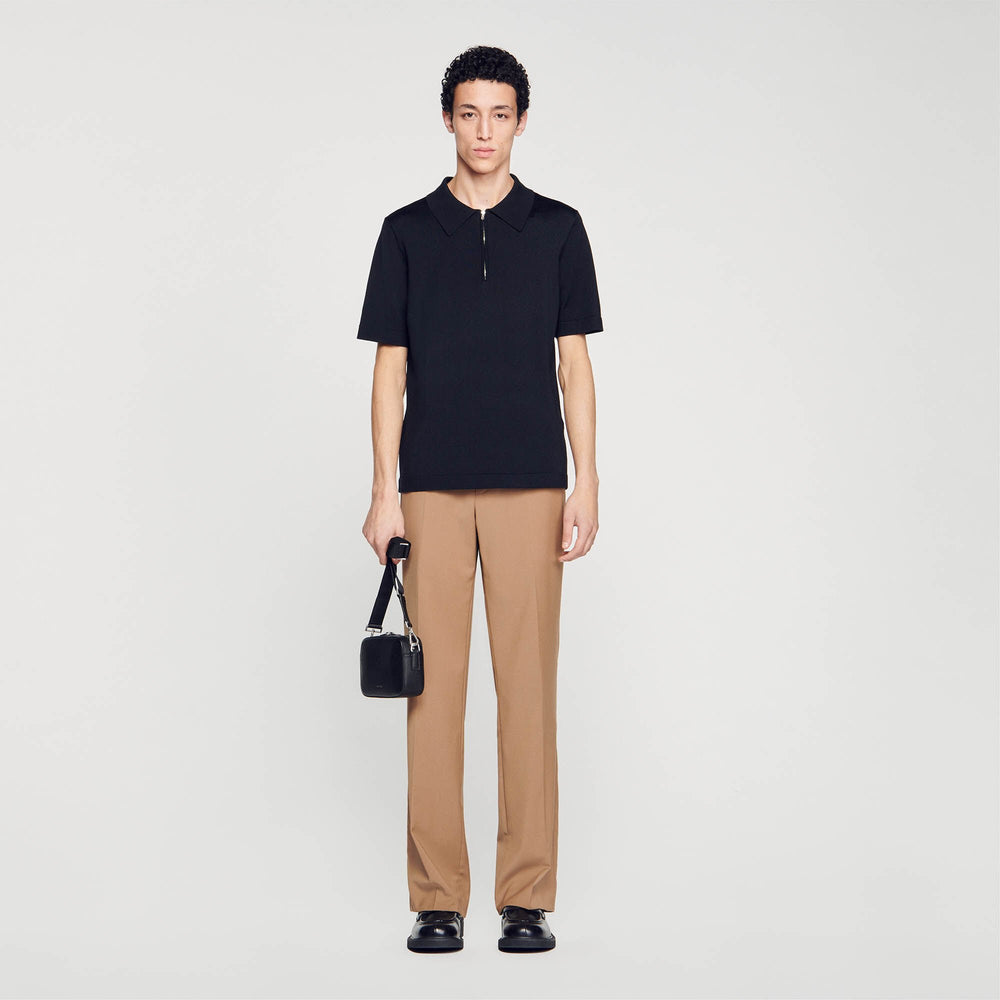 Sandro / Knitted polo shirt with zip collar Black