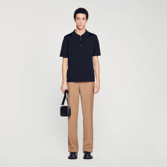 Sandro / Knitted polo shirt with zip collar Black