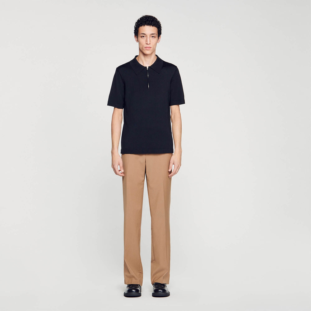 Sandro / Knitted polo shirt with zip collar Black
