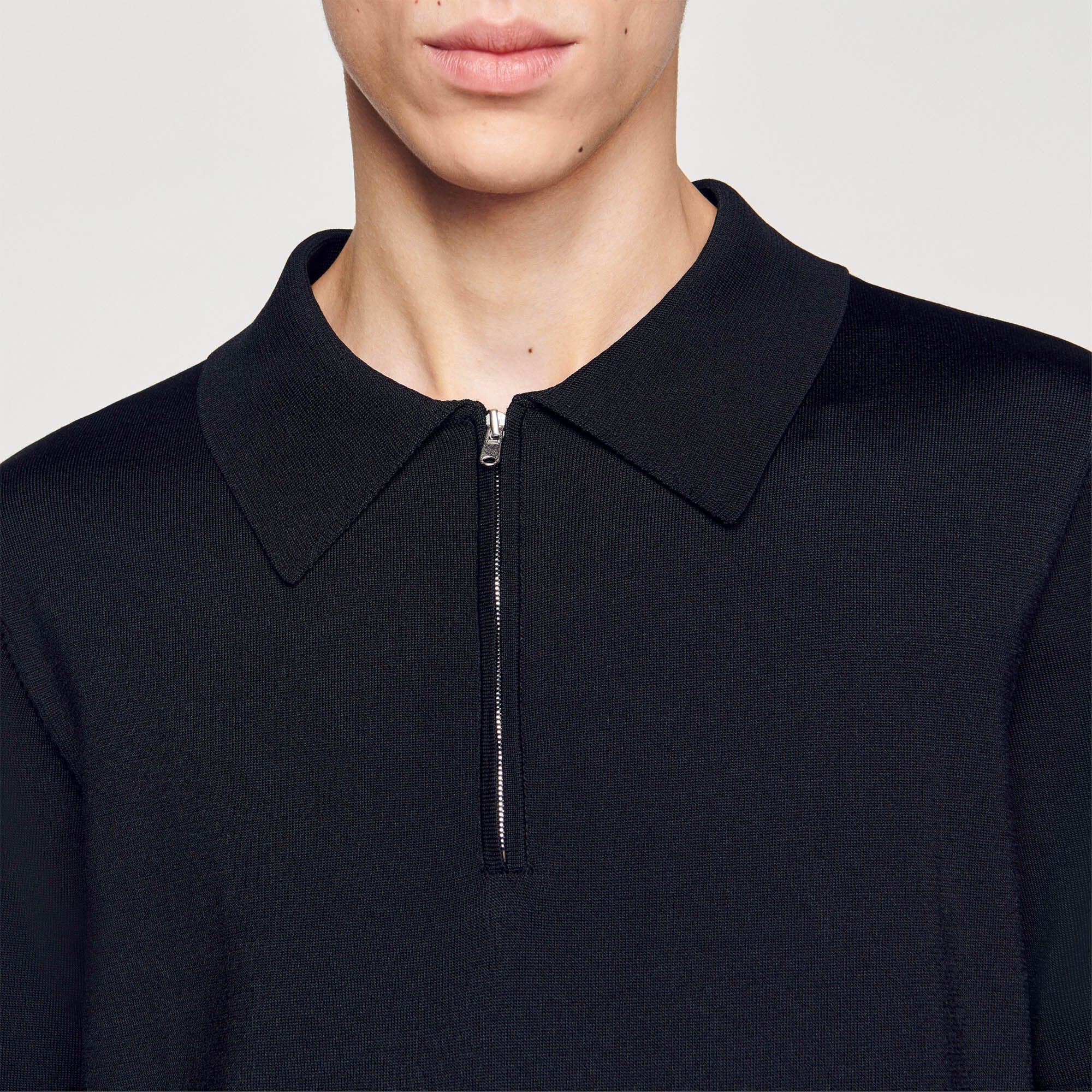 Sandro / Knitted polo shirt with zip collar Black