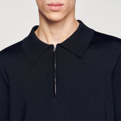 Sandro / Knitted polo shirt with zip collar Black