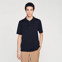 Sandro / Knitted polo shirt with zip collar Black