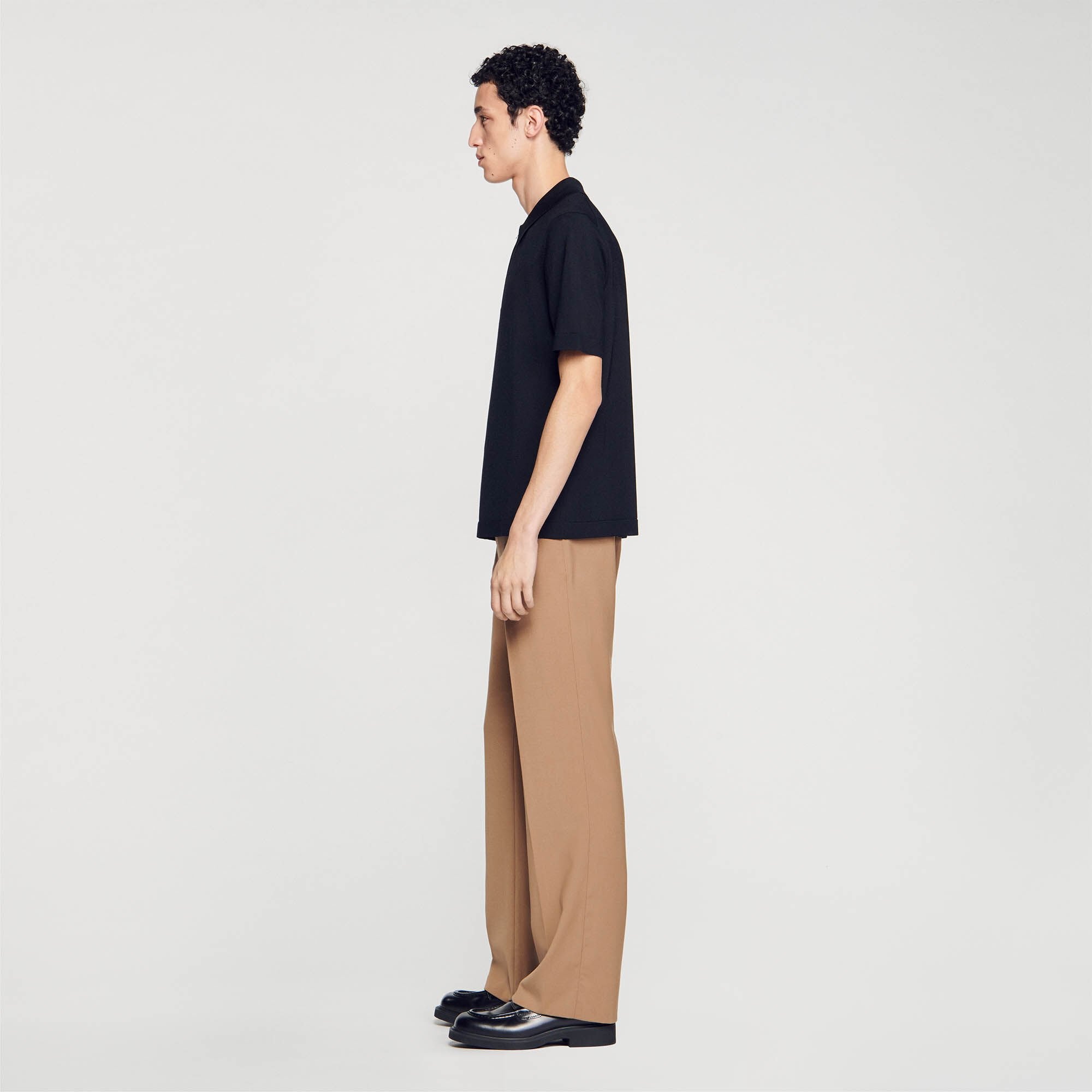 Sandro / Knitted polo shirt with zip collar Black