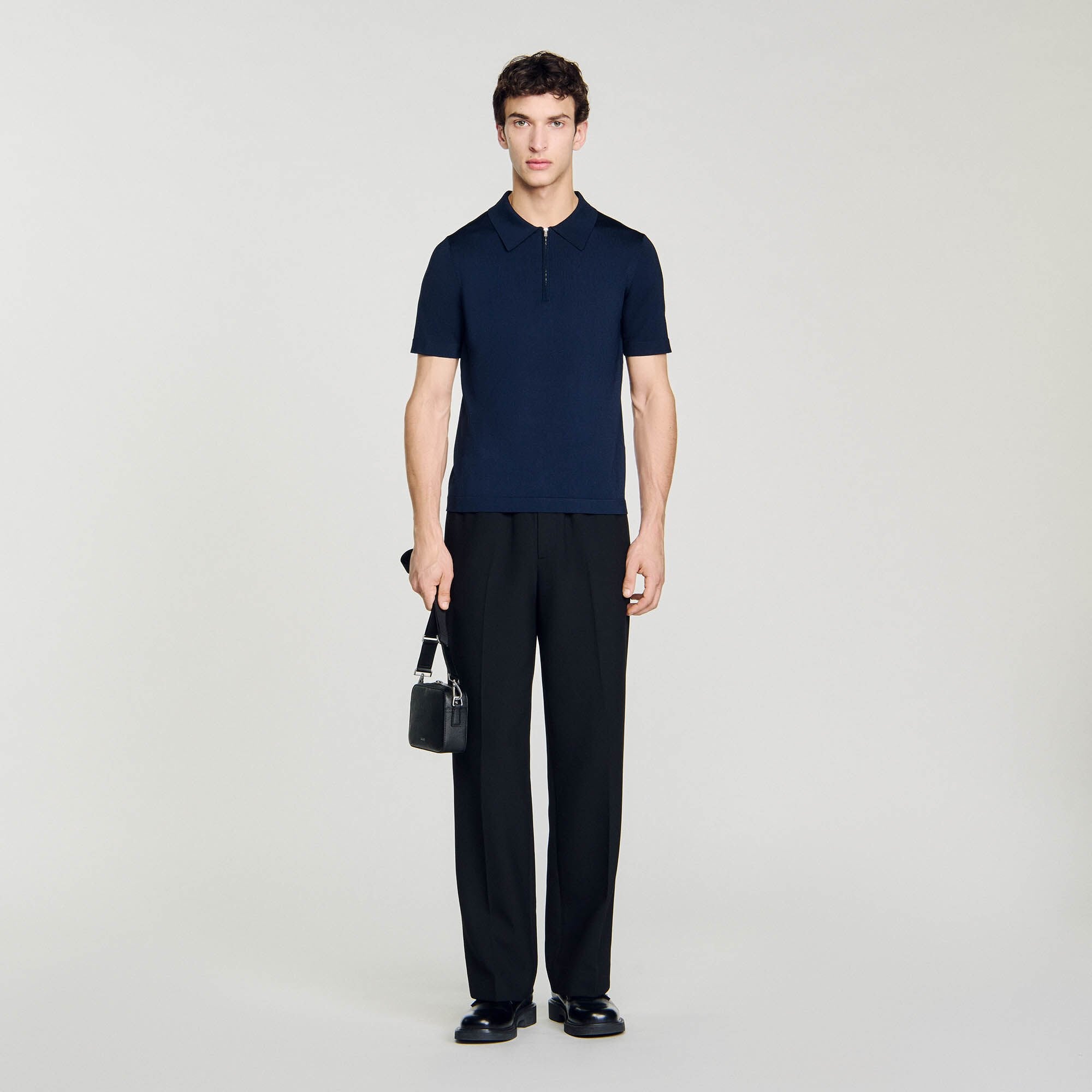 Sandro / Knitted polo shirt with zip collar Navy Blue