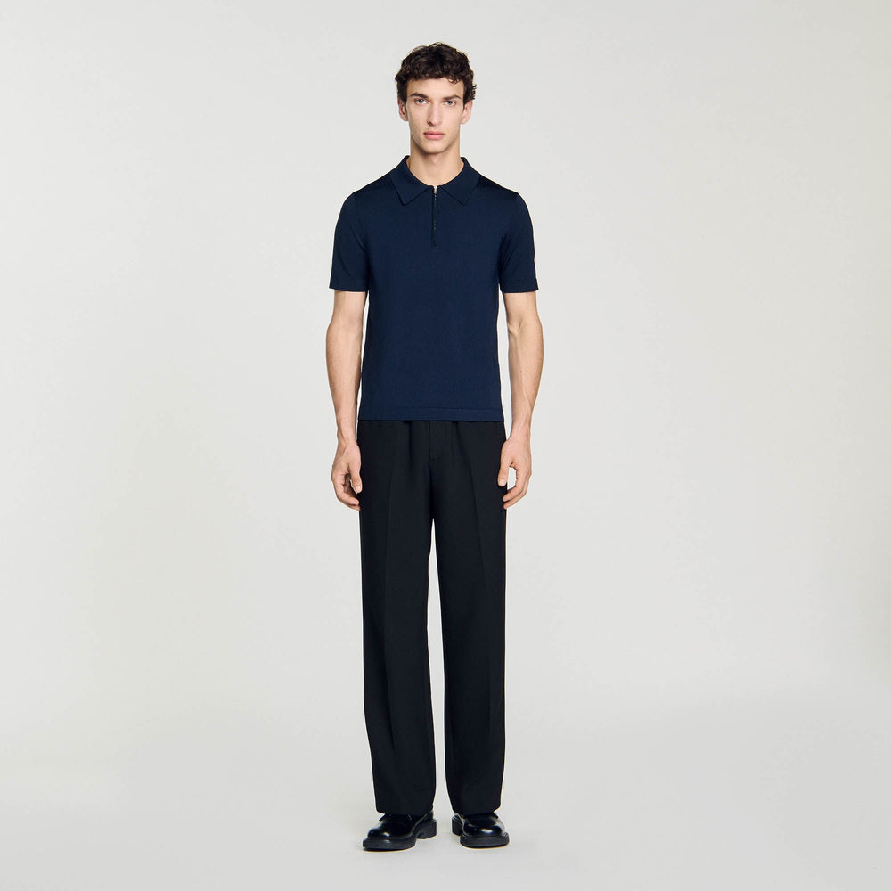 Sandro / Knitted polo shirt with zip collar Navy Blue