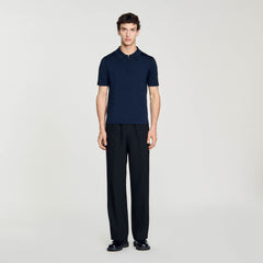Sandro / Knitted polo shirt with zip collar Navy Blue