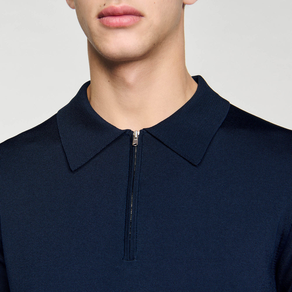 Sandro / Knitted polo shirt with zip collar Navy Blue