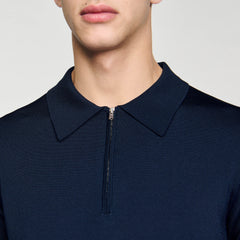 Sandro / Knitted polo shirt with zip collar Navy Blue