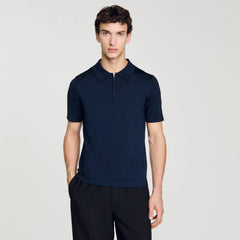 Sandro / Knitted polo shirt with zip collar Navy Blue
