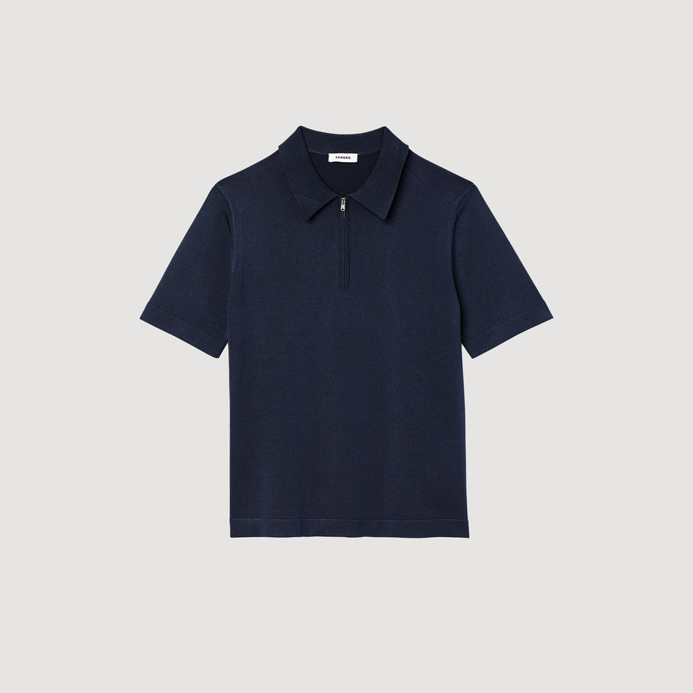 Sandro / Knitted polo shirt with zip collar Navy Blue