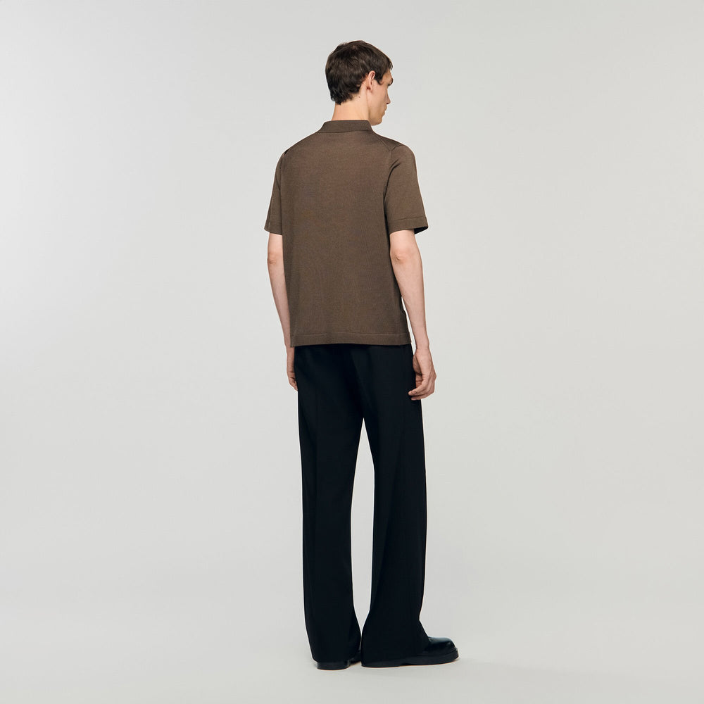 Sandro / Knitted polo shirt with zip collar Caramel