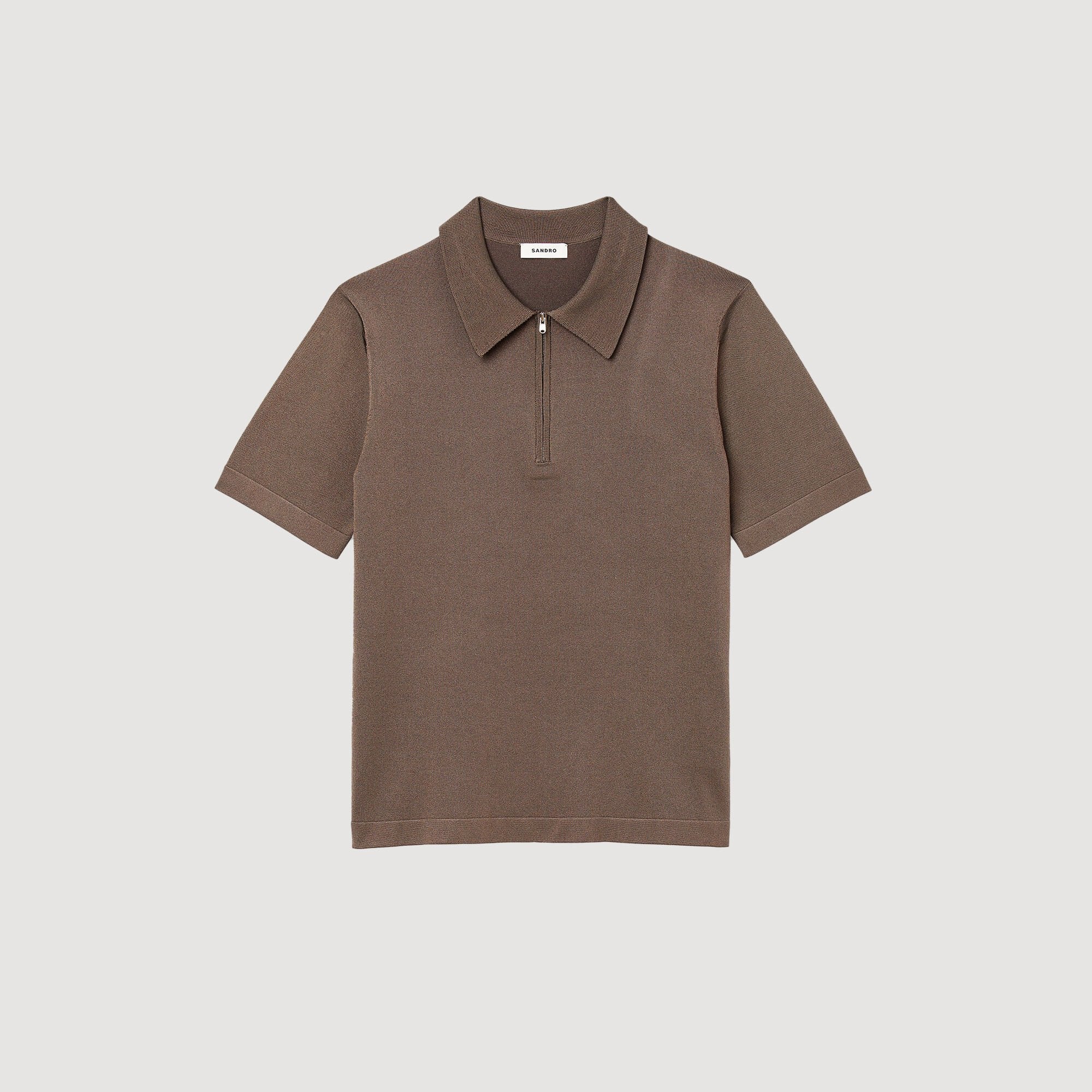 Sandro / Knitted polo shirt with zip collar Caramel