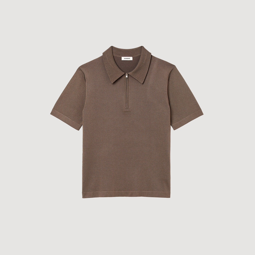 Sandro / Knitted polo shirt with zip collar Caramel