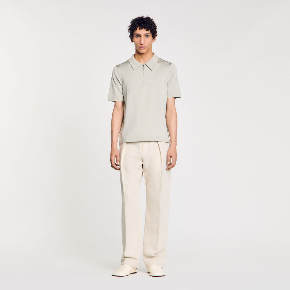 Sandro / Knitted polo shirt with zip collar Steel