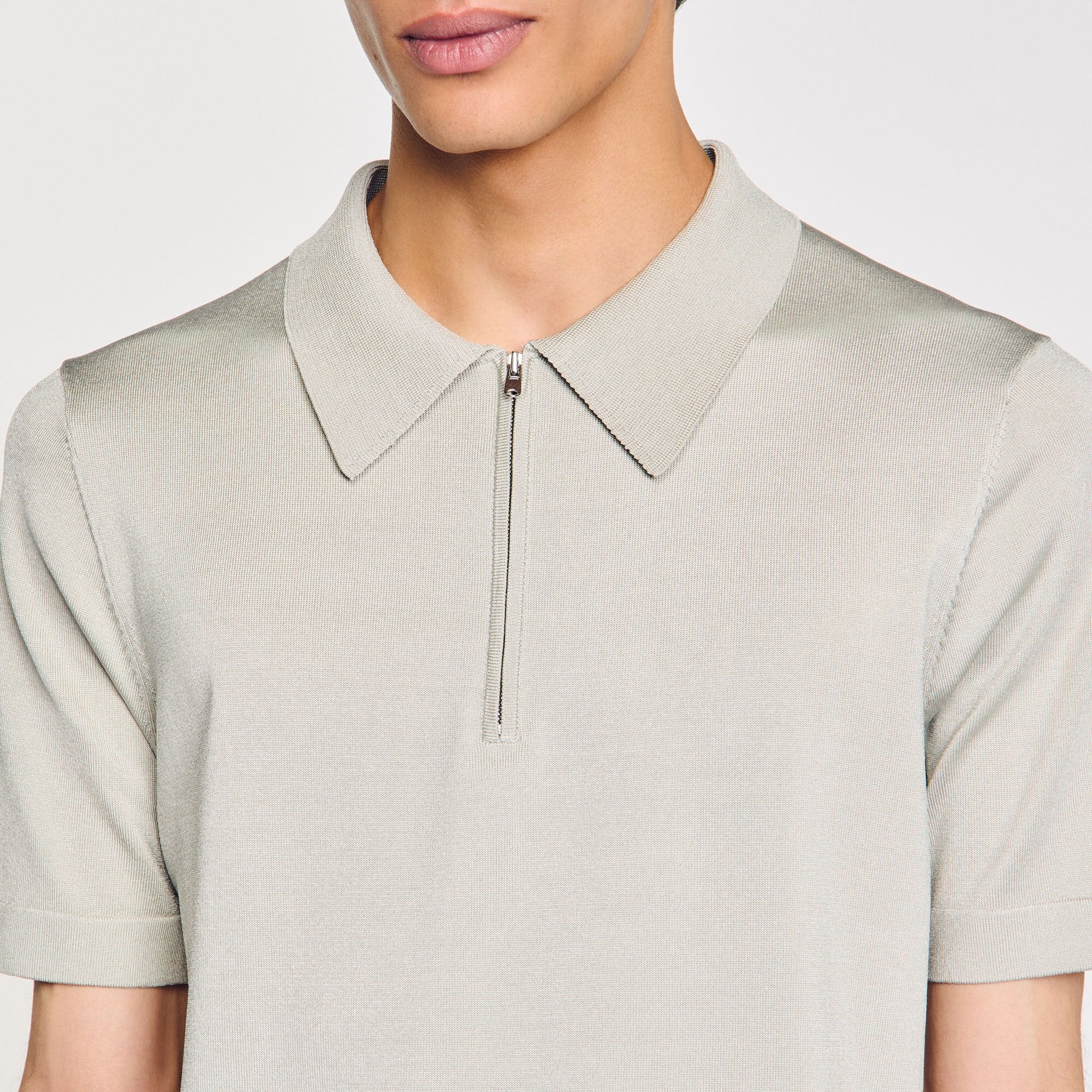 Sandro / Knitted polo shirt with zip collar Steel