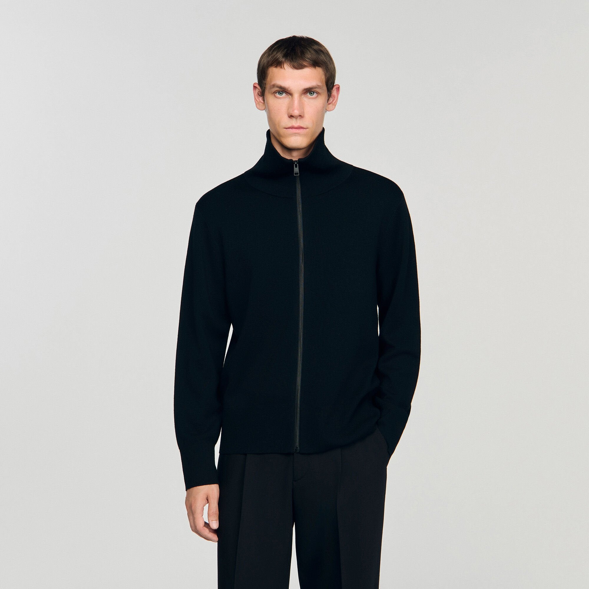Sandro / Zip-up wool cardigan Black