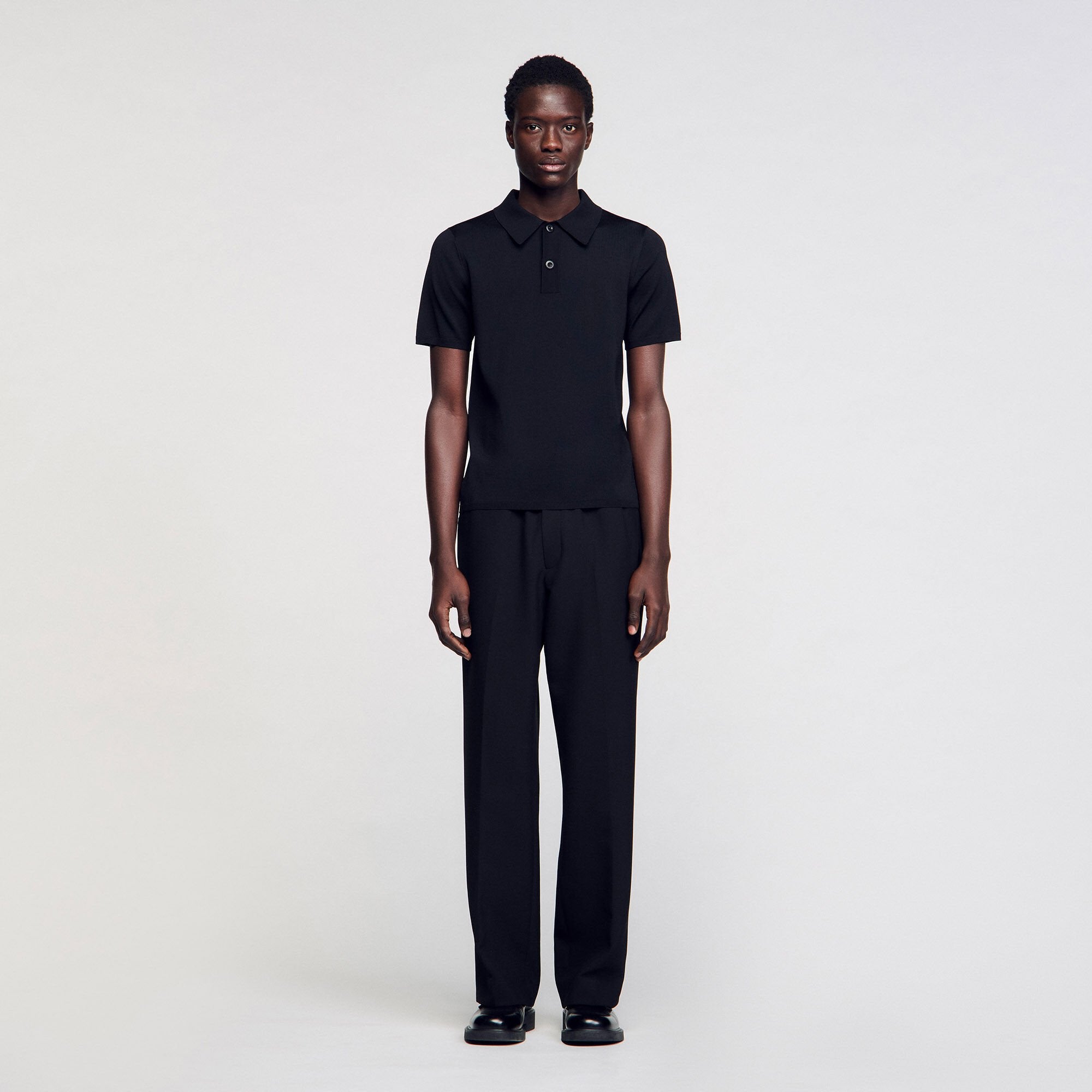 Sandro / Short-sleeve knitted polo shirt Black