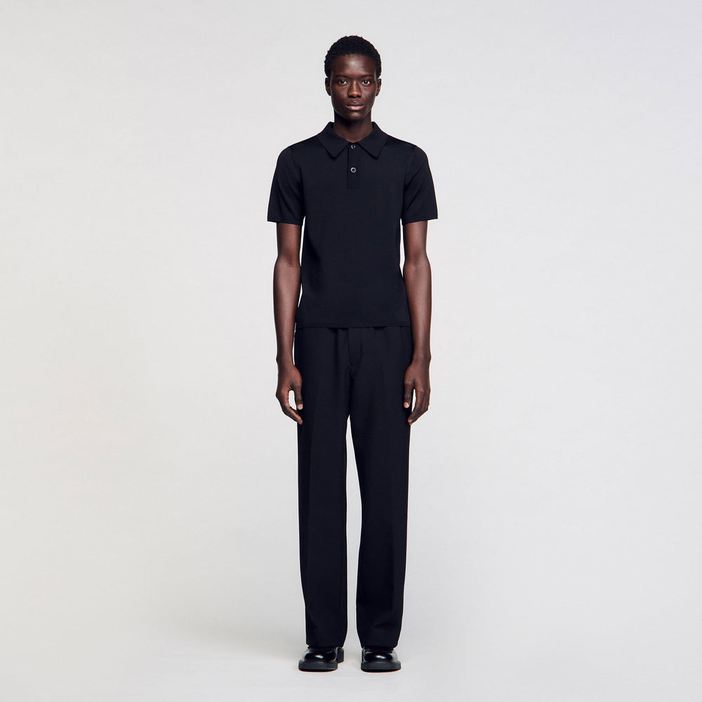 Sandro / Short-sleeve knitted polo shirt Black