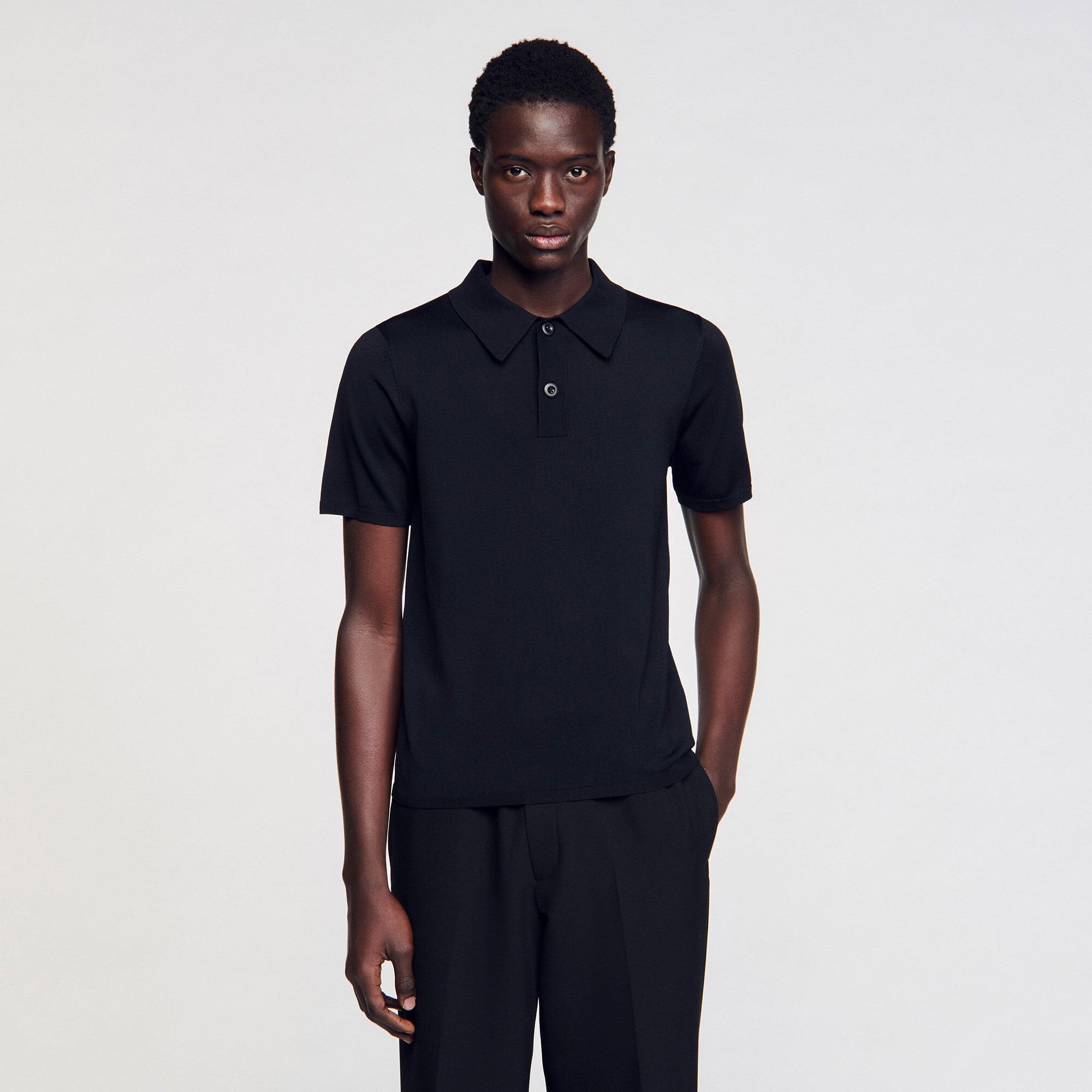 Sandro / Short-sleeve knitted polo shirt Black
