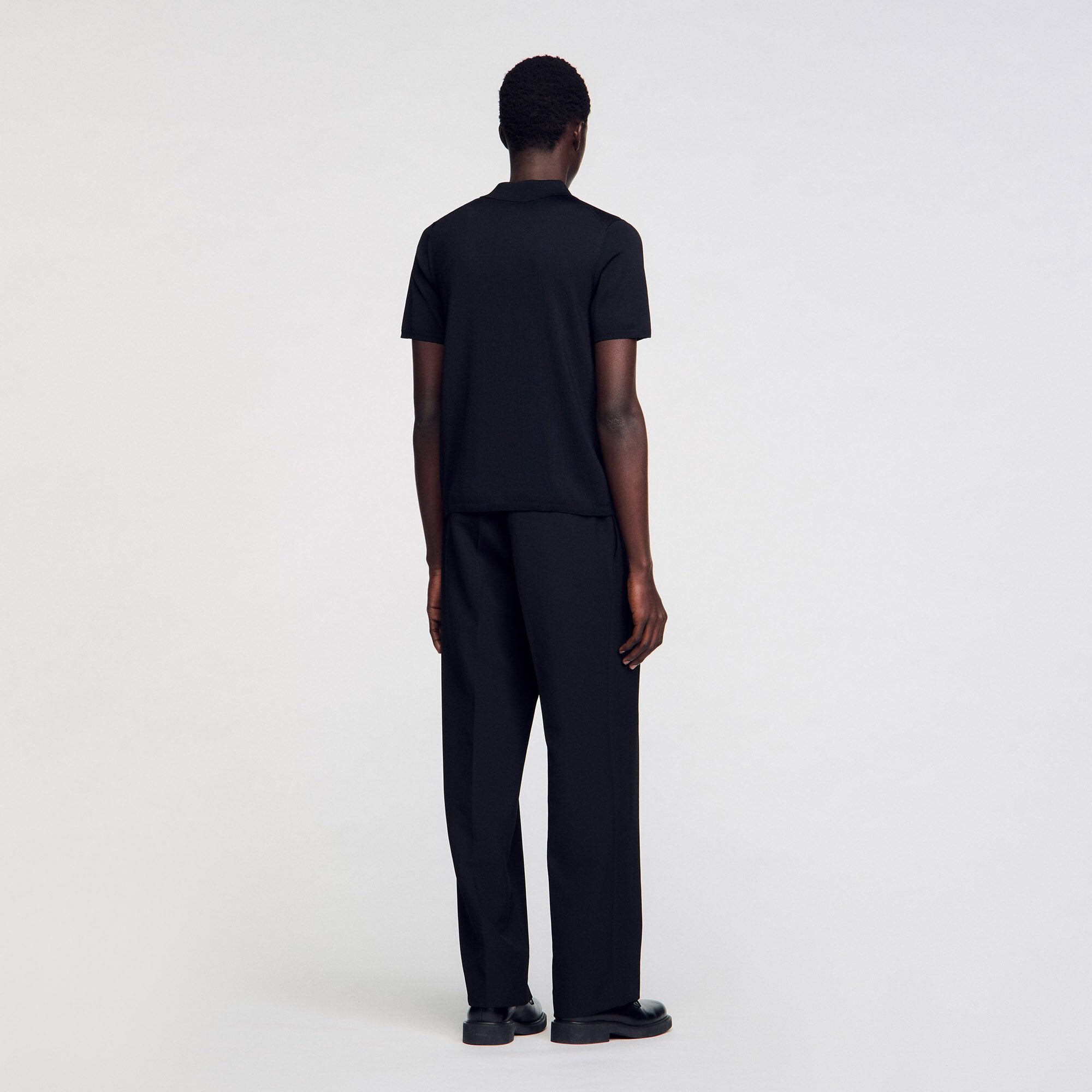 Sandro / Short-sleeve knitted polo shirt Black