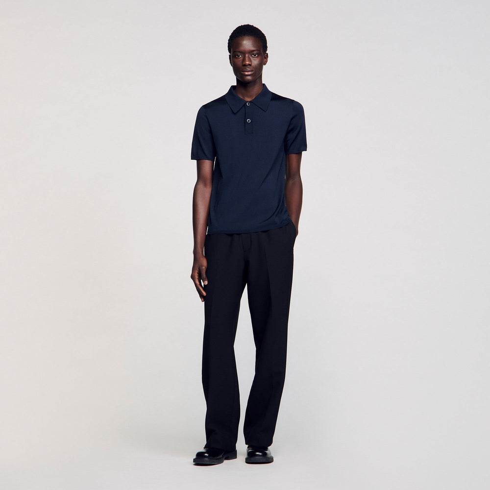 Sandro / Short-sleeve knitted polo shirt Navy Blue