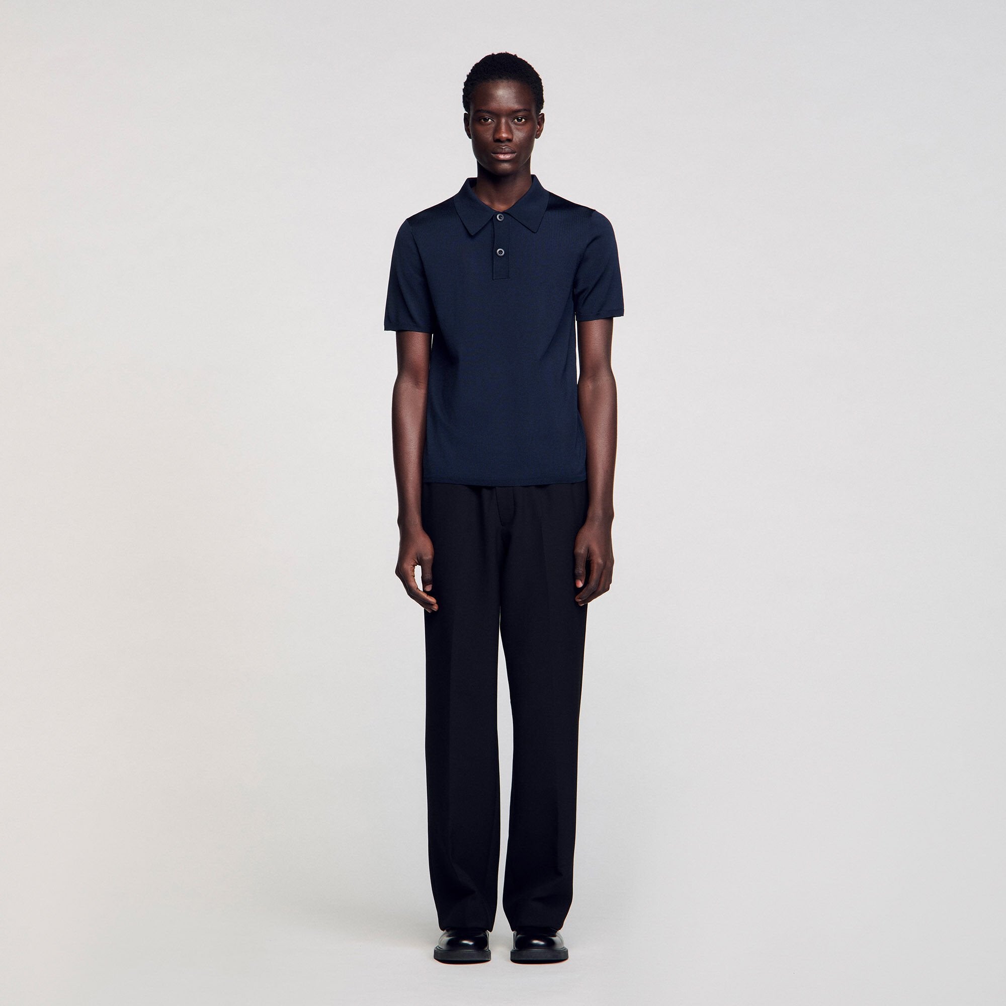 Sandro / Short-sleeve knitted polo shirt Navy Blue